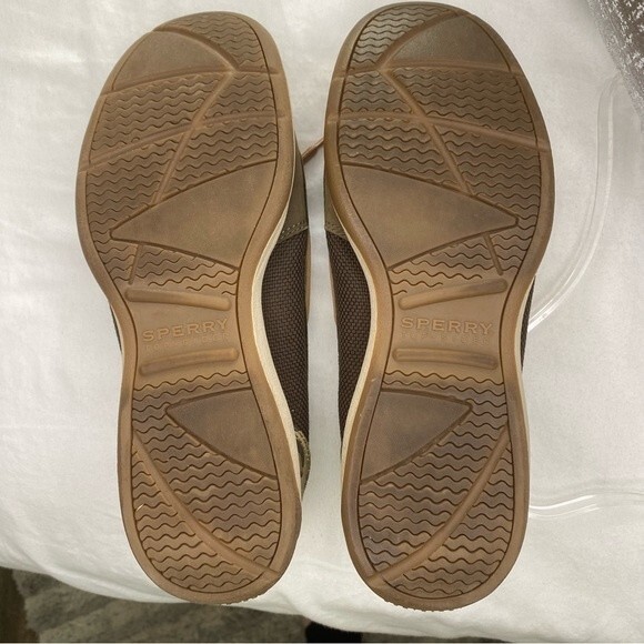 Sperry Top Sider Leather Tan Brown Boat Shoe with Animal Print Accent Size 8.5M - Picture 14 of 14